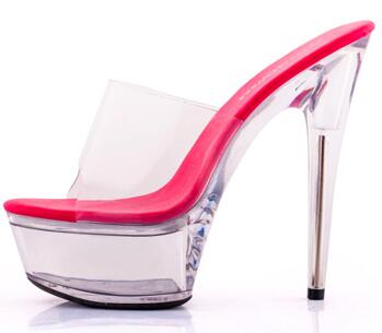 Shoes Woman platform Sandals 2018 Transparent Crystal Heels 15cm Fluorescent color Fashion shows Sexy Big Yards Slipper 34-44