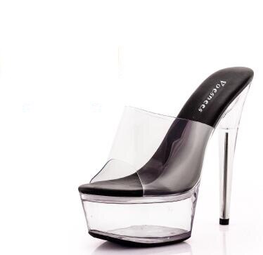 Shoes Woman platform Sandals 2018 Transparent Crystal Heels 15cm Fluorescent color Fashion shows Sexy Big Yards Slipper 34-44