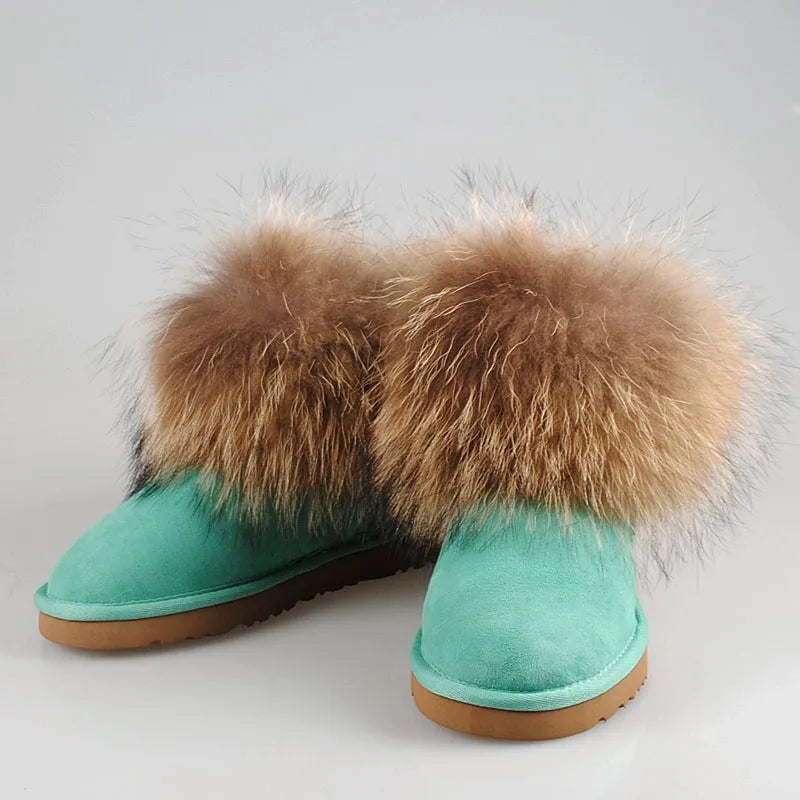 2022 Free Shipping! Brand Natural Furcowhideand 100% Fox Wool Winter Warm Cowhide Snow Boots Real Leather Women Shoes