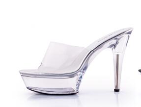 Shoes Woman platform Sandals 2018 Transparent Crystal Heels 15cm Fluorescent color Fashion shows Sexy Big Yards Slipper 34-44