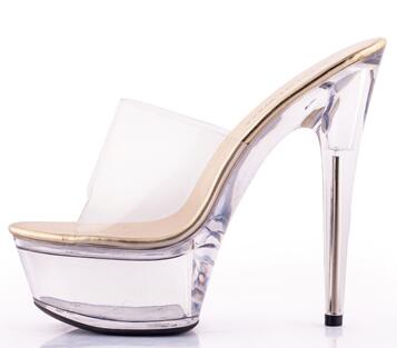 Shoes Woman platform Sandals 2018 Transparent Crystal Heels 15cm Fluorescent color Fashion shows Sexy Big Yards Slipper 34-44