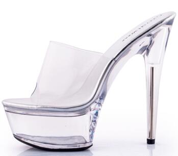 Shoes Woman platform Sandals 2018 Transparent Crystal Heels 15cm Fluorescent color Fashion shows Sexy Big Yards Slipper 34-44