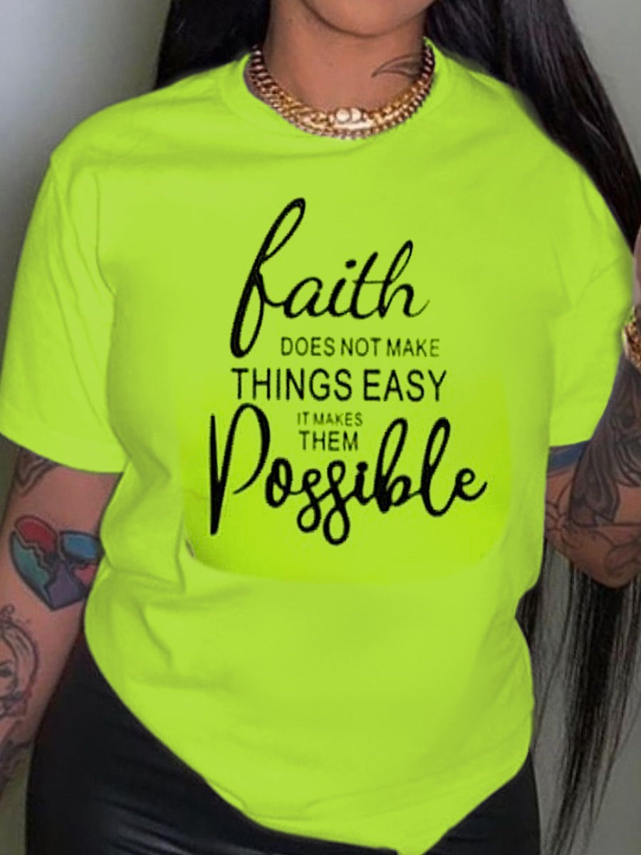 LW Plus Size Casual O Neck Letter Print Green T-shirt Women's Plus Short Sleeve Fashion Graphic Tee summer Short Sleeve T-shirt