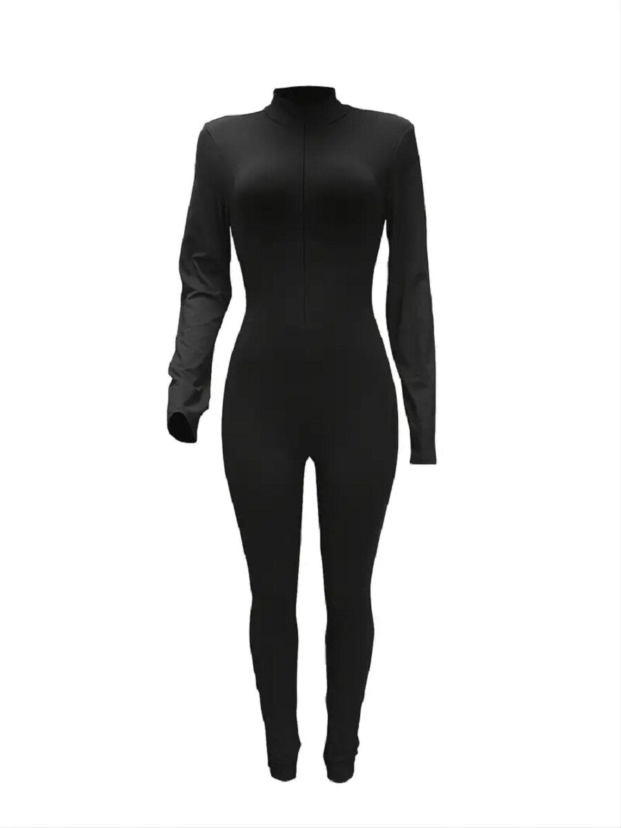 LW Plus Size Jumpsuit Zip Up Long Sleeve Skinny Jumpsuit Women's Plus High Stretch Casual Skinny Bodycon Jumpsuit For Women‘s