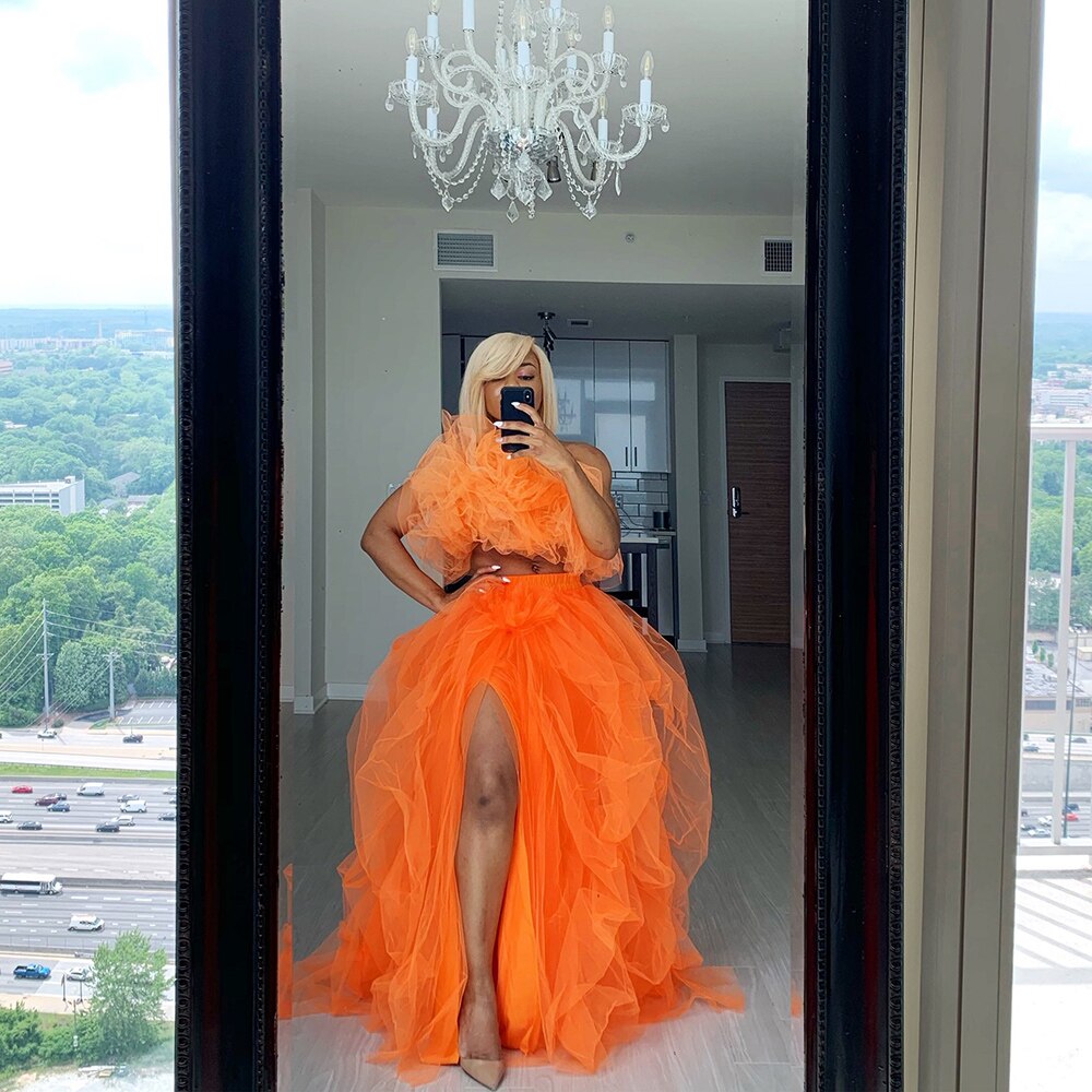 2022 Casual High Waist Elastic Mesh Puffy Women's Plus Size Irregular Ball Gown Lady Oversize Tulle Skirt faldas mujer moda 5XL