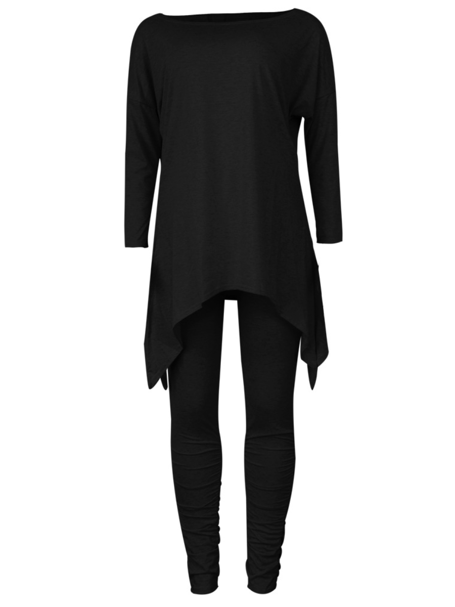 LW Plus Size Women's Set Asymmetrical Fold Design Pants Set 2023 Autumn long sleeve top + Legging Pants Outfit Tracksuit