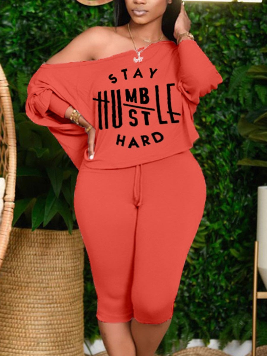 LW Plus Size two piece set Casual Batwing Sleeve Letter Print Black Two-piece Shorts Set 2023 New Fashion Female Sporty 2pcs set