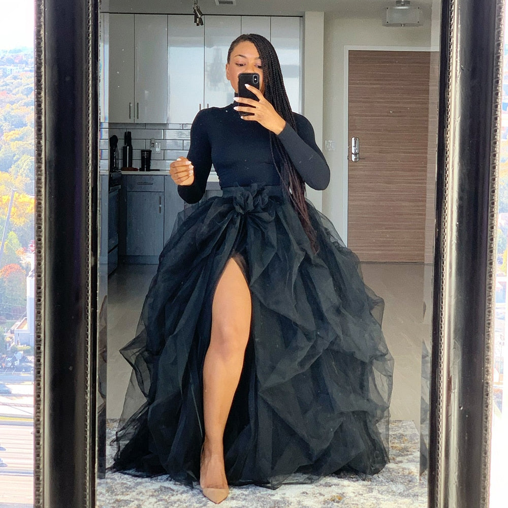 2022 Casual High Waist Elastic Mesh Puffy Women's Plus Size Irregular Ball Gown Lady Oversize Tulle Skirt faldas mujer moda 5XL