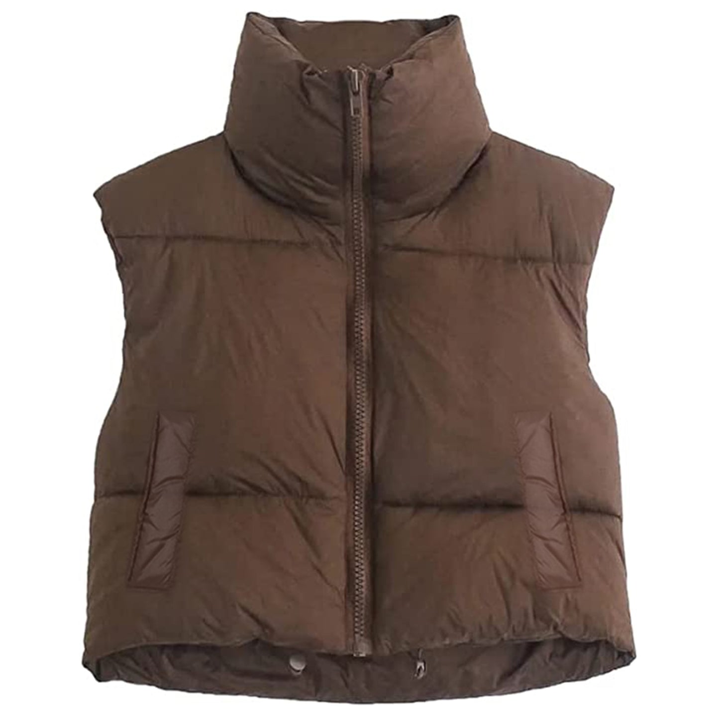 Women Winter Warm Crop Puffer Vest Sleeveless Drawstring Waistcoat Outerwear Padded Gilet Jacket Coat Outdoorwear