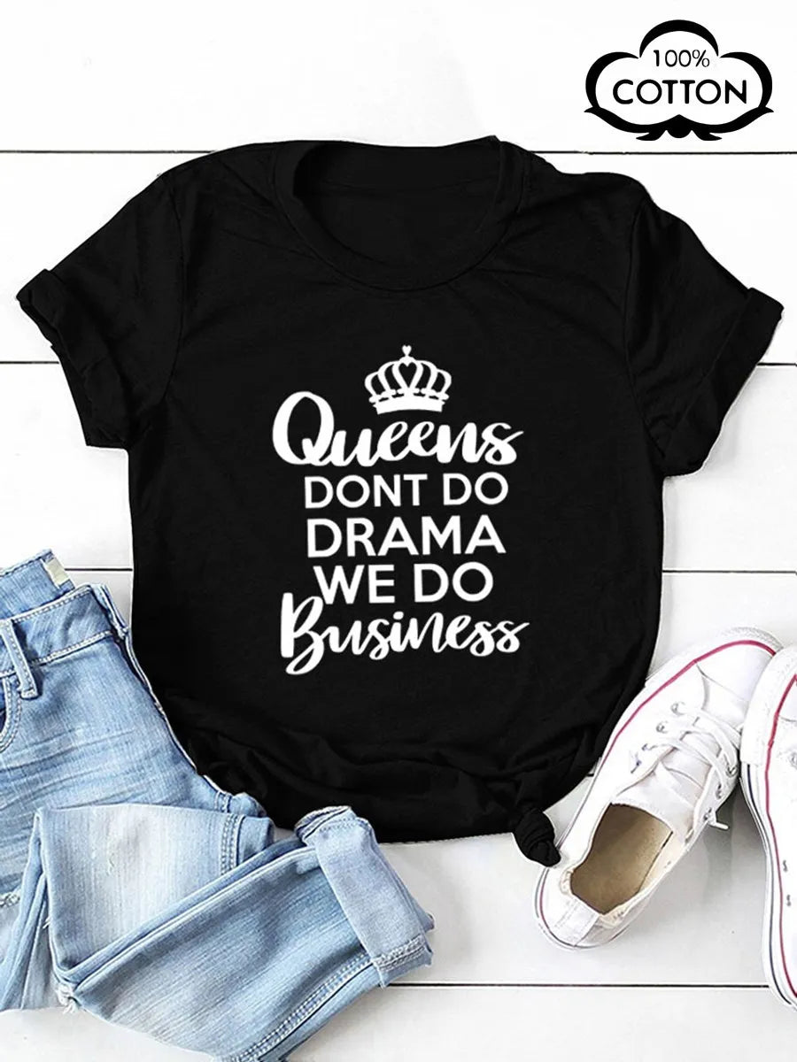 LW COTTON Plus Size short-sleeved T-shirt Queen Letter Print T-shirt women's 2023 new summer Y2K high street casual T-shirt