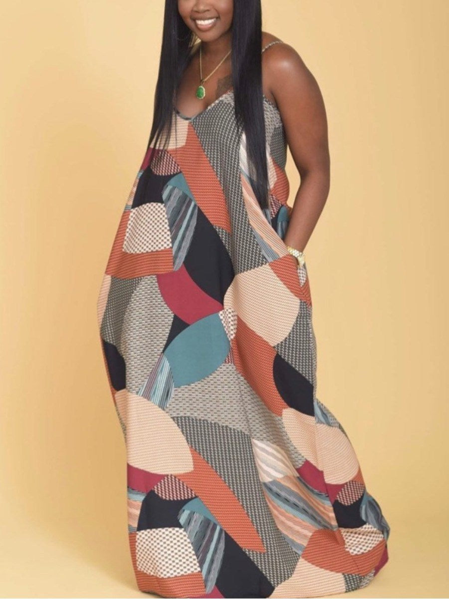 LW Plus Size summer dresses Mixed Print Cami Loose Dress Women's Dress Maxi Dress sleeveless Cami beach Party Dresses vestido