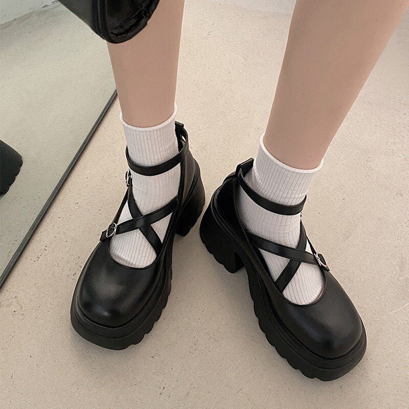Mary Janes Platform JK Lolita Cosplay Ladies Vintage Women Shallow Pumps Thick Heels 2023 Female Dress Shoes Women's Moccasins