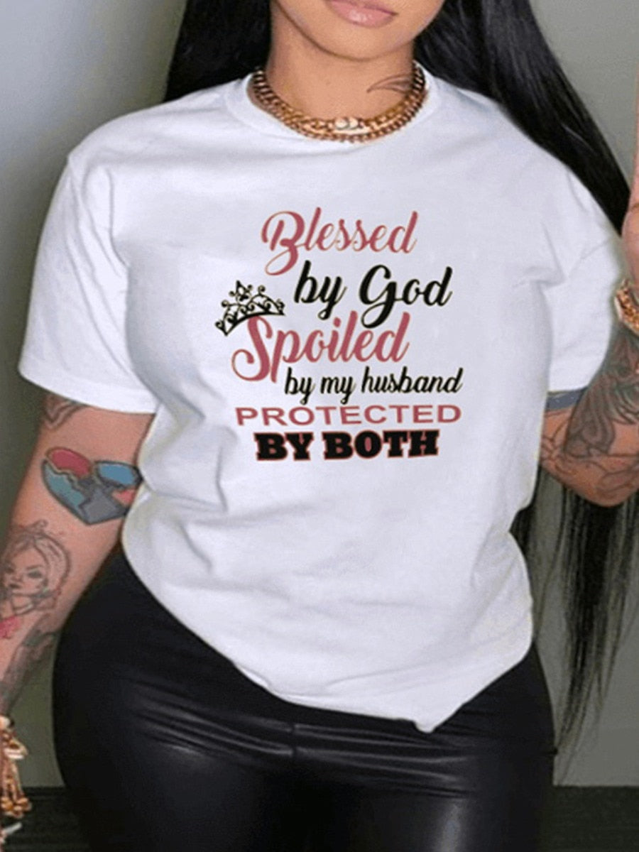 LW Plus Size short sleeve T-shirt Crown Letter Print T-shirt summer O Neck Fashion Lady Clothings women's top