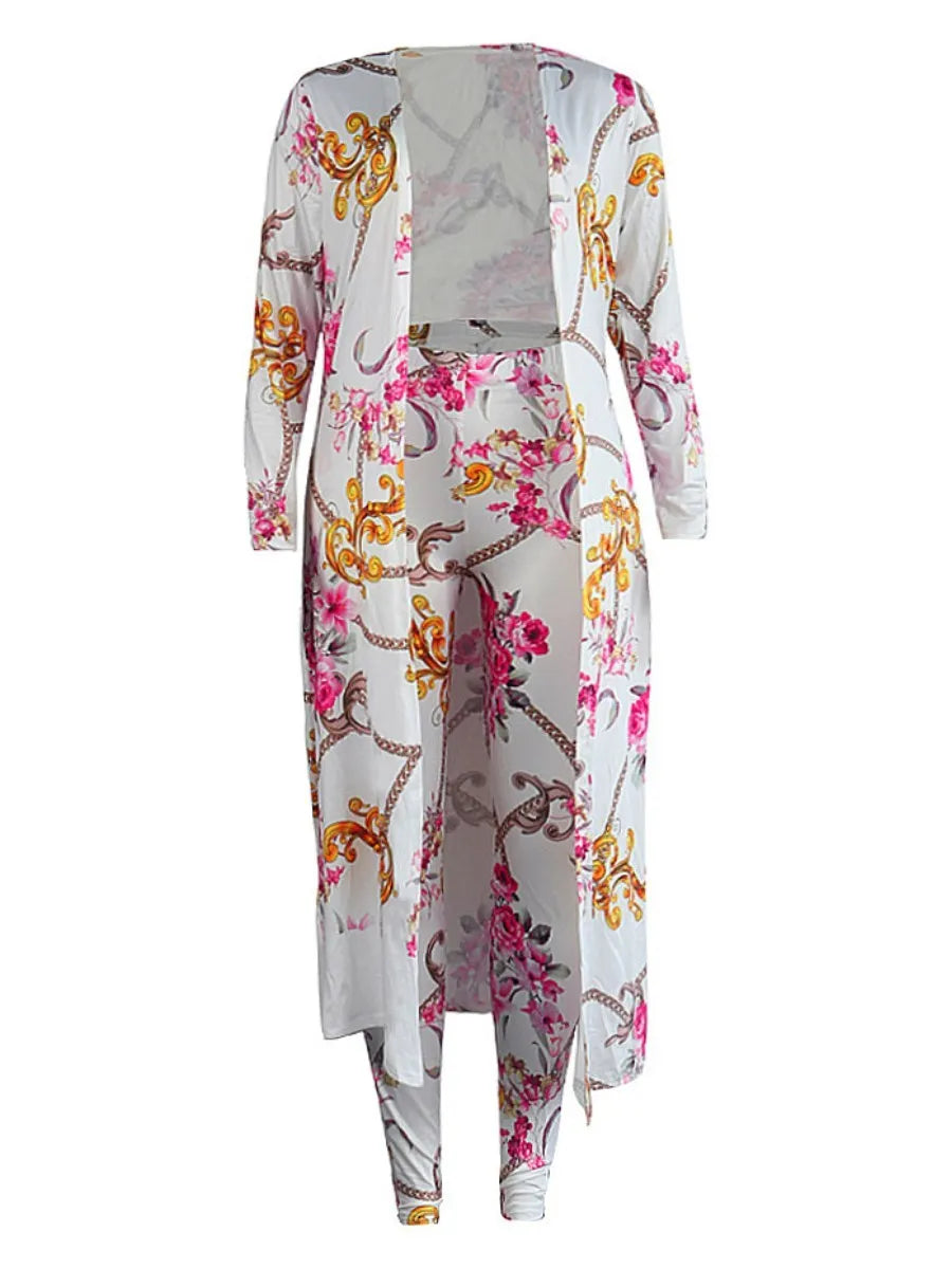 LW Plus Size Floral Chain Print Pants Set Long Sleeve Print Two-pices Casual Autumn women's clothing
