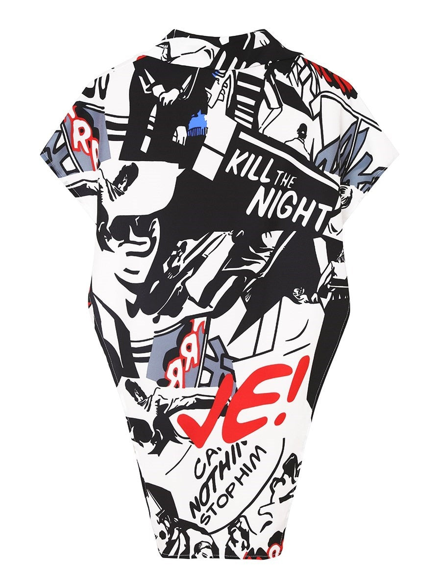 LW Plus Size Letter Print Split Blouse Tank Mixed Print Shirt collar Loose Street Y2K women's clothing top Split Blouse