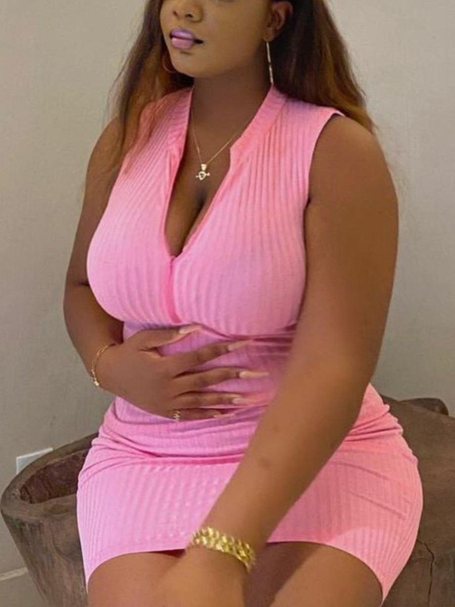 LW BASICS Plus Size Sexy Dress Zipper Design Bodycon Dress Women's Plus Plain Ribbed Zipper Mock Neck Bodycon Tank Dress