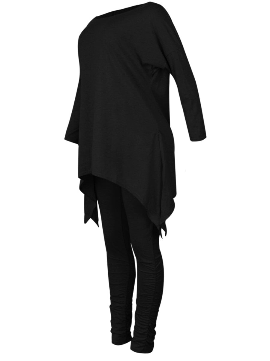 LW Plus Size Women's Set Asymmetrical Fold Design Pants Set 2023 Autumn long sleeve top + Legging Pants Outfit Tracksuit