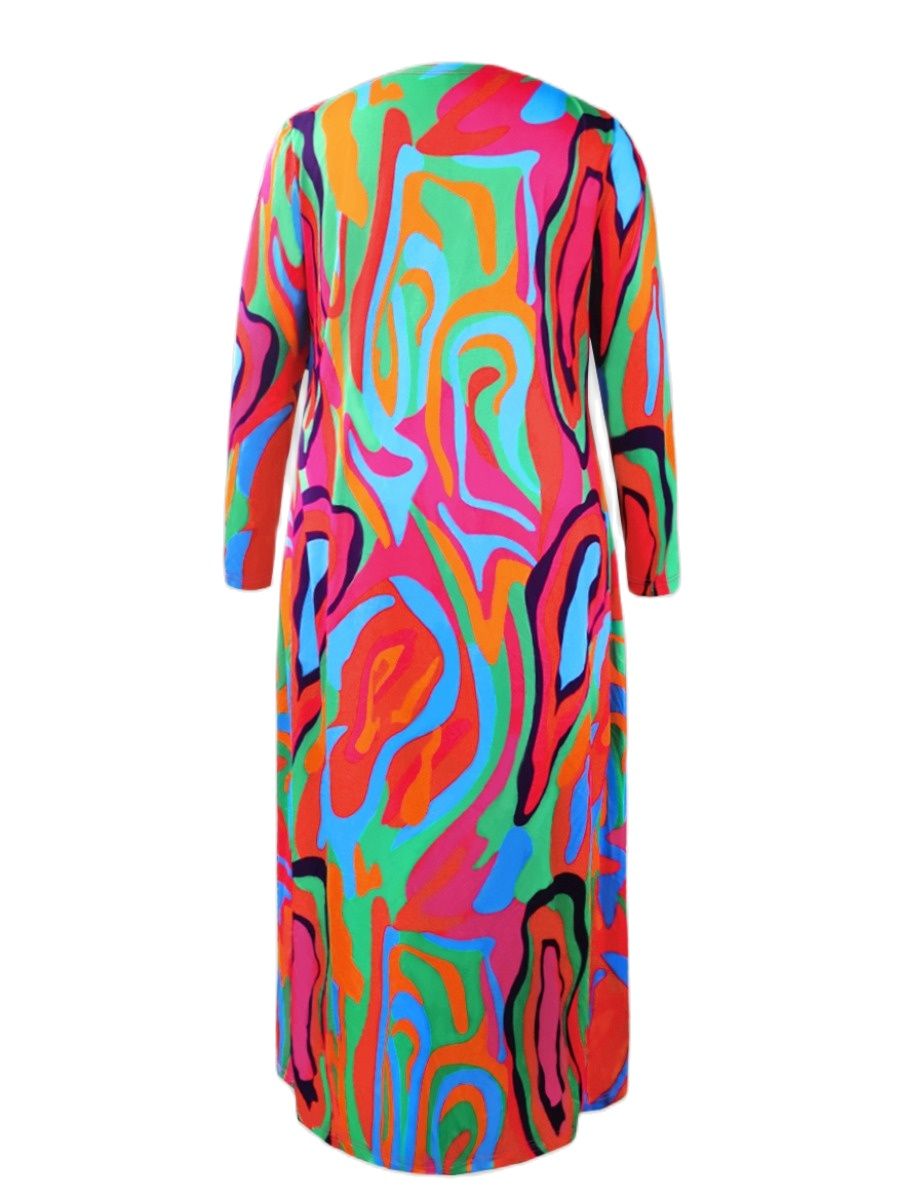 LW Plus Size Two pieces set Off The Shoulder Mixed Print Dress With long sleeve Outerwear 2023 Autumn Fashion NEW women's suit