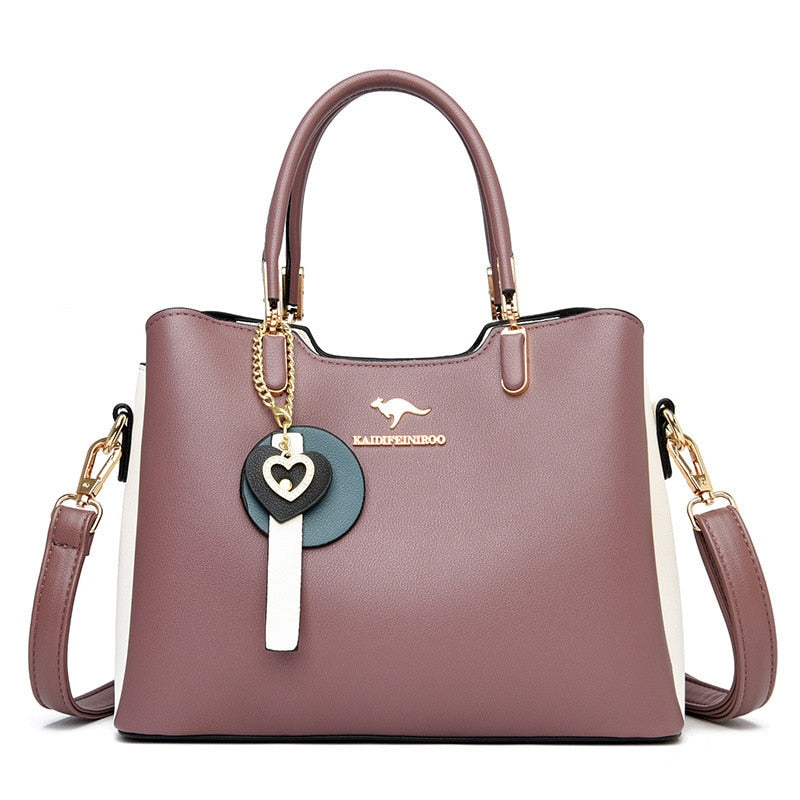 Large Capacity PU leather color matching women's shoulder bag Sewing line business crossbody bags for women Fashion new Handbag