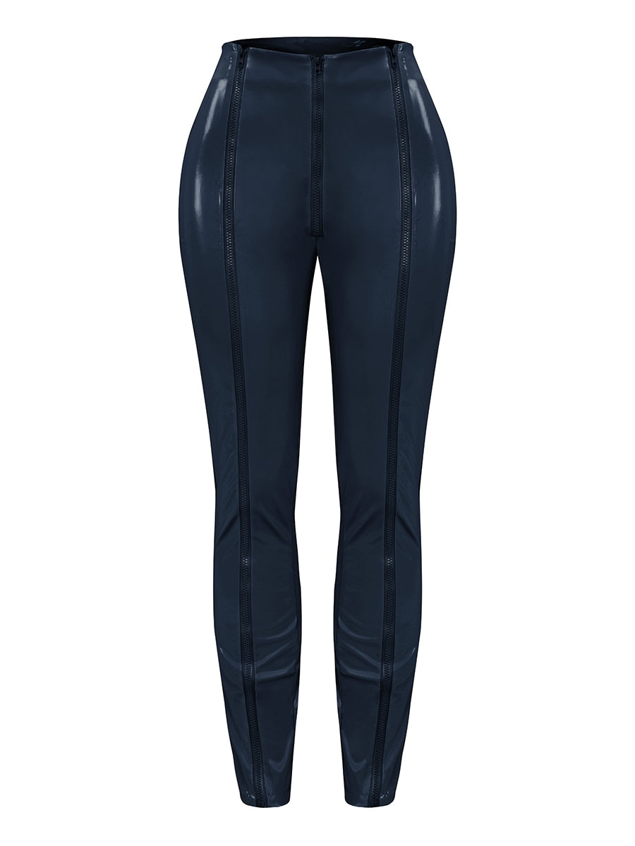 LW Autumn New PU Zipper Up Leggings for Women BASICS Faux Leather High Waist Push Up Skinny Pencil Pants Sexy Trousers