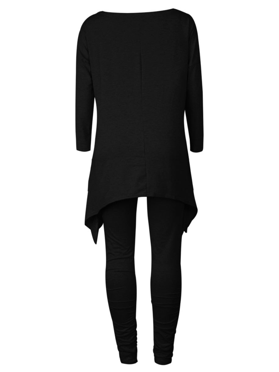 LW Plus Size Women's Set Asymmetrical Fold Design Pants Set 2023 Autumn long sleeve top + Legging Pants Outfit Tracksuit