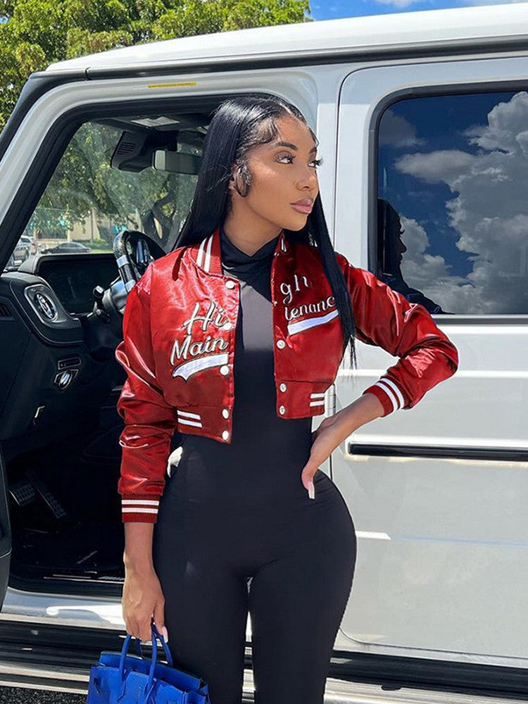 Harajuku Student Cropped Baseball Bomber Coat Casual Single Breasted Long Sleeve Jackets Streetwear Oversize Letterman Outwears