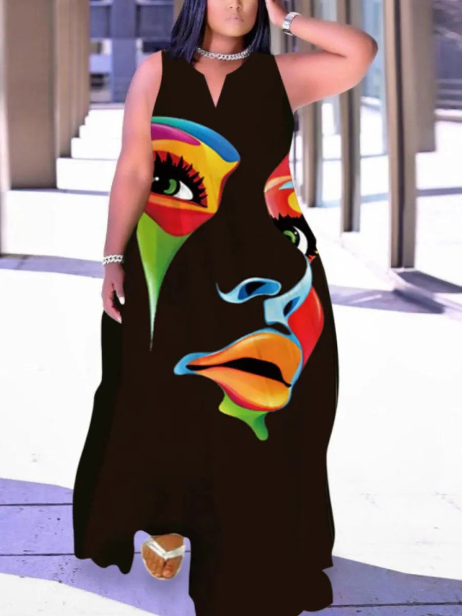 LW Plus Size summer Dress V Neck Straight Tank Floor Length A Line Stretch Daily women's dress 2023 NEW Summer Women Clothings