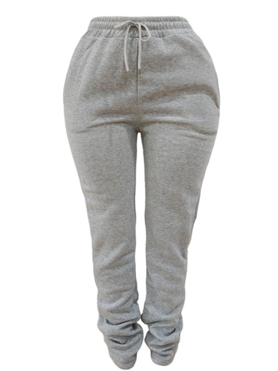 LW Plus Size Plain Pocket Sweatpants Mid Waist Drawstring Ruched Women Pants Stacked Trousers Sporty Casual Daily Bottoms