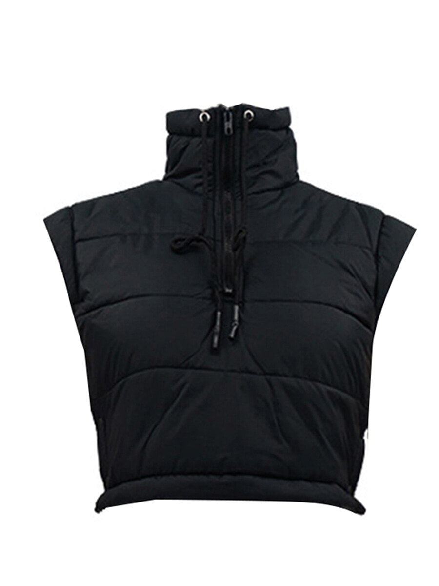 Women Winter Warm Crop Puffer Vest Sleeveless Drawstring Waistcoat Outerwear Padded Gilet Jacket Coat Outdoorwear