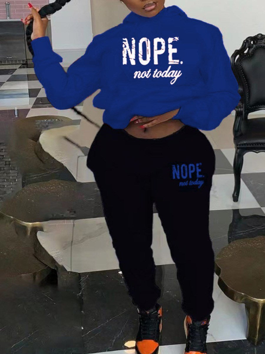 LW Plus Size Women's Tracksuit Nope Not Today Letter Print Tracksuit Set Long Sleeve Hooded Sport Suits Autumn Warm Sweatshirts