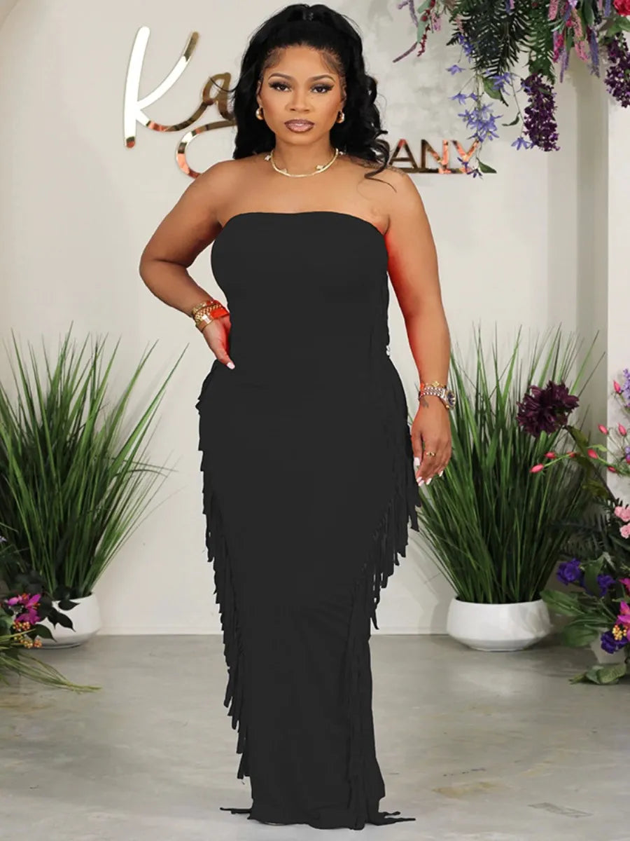 LW Plus Size Dresses Tassel Design Bodycon Tube Dress Party Gowns 2023 Bodycon Tube Top Party Dress Women black Wrap Dresses