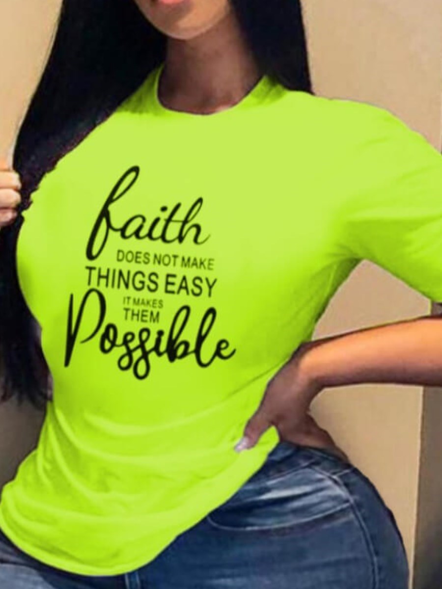 LW Plus Size Casual O Neck Letter Print Green T-shirt Women's Plus Short Sleeve Fashion Graphic Tee summer Short Sleeve T-shirt