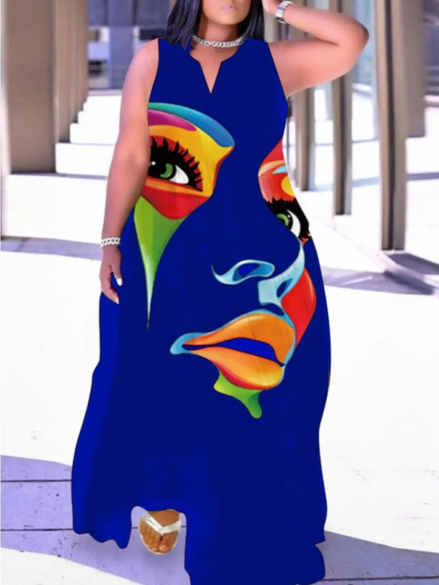 LW Plus Size summer Dress V Neck Straight Tank Floor Length A Line Stretch Daily women's dress 2023 NEW Summer Women Clothings