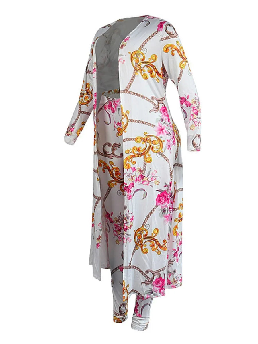 LW Plus Size Floral Chain Print Pants Set Long Sleeve Print Two-pices Casual Autumn women's clothing