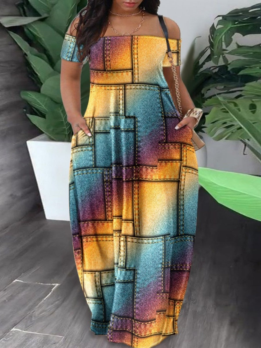 LW Plus Size summer Dresses Off The Shoulder Loose Dress Women maxi Dresses short sleeve causal elegant women's Dress Vestidos