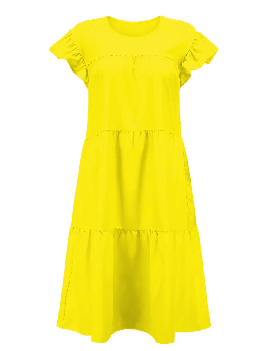 LW Plus Size Dresses Ruffle Design A Line Loose Dress Summer Casual Loose Dresses Fly Neck Sleeve beach women's midi dress