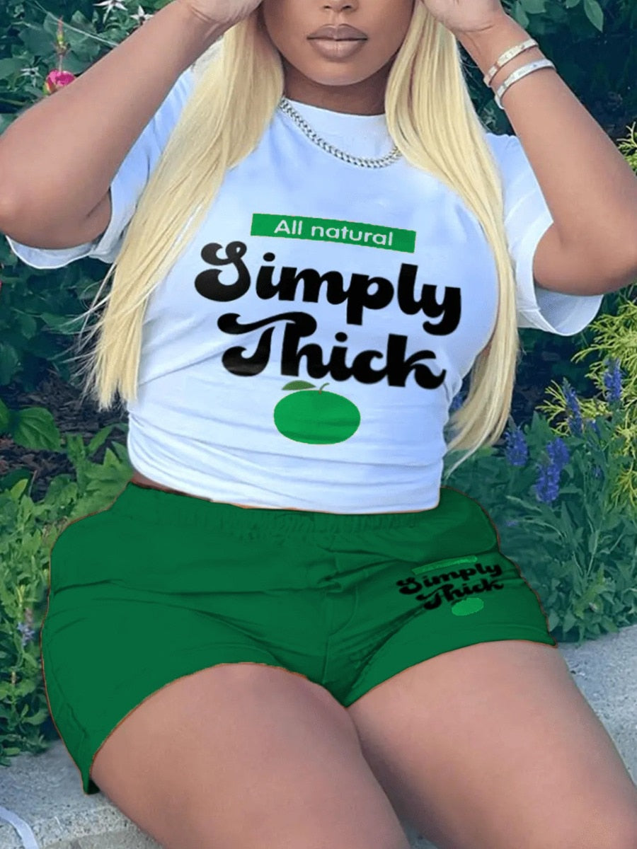LW Plus Size Fashion Casual Summer Women's Suit Letter Print Shorts Set Short-sleeved Top and Pants Set Slim Two-piece Suit