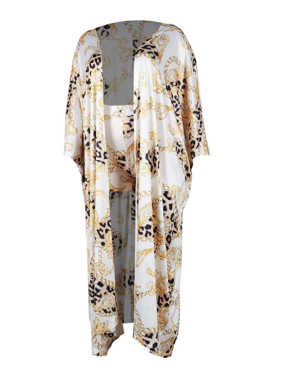 LW Plus Size Summer Two Piece Set Leopard Chain Print Loose Shorts Set Women's Suits Tracksuit Casual Loose Long coat+shorts set