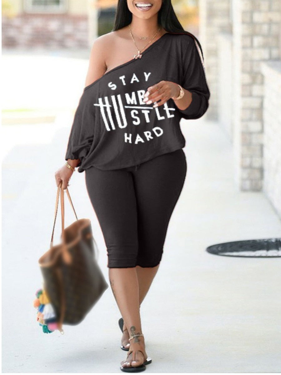LW Plus Size two piece set Casual Batwing Sleeve Letter Print Black Two-piece Shorts Set 2023 New Fashion Female Sporty 2pcs set