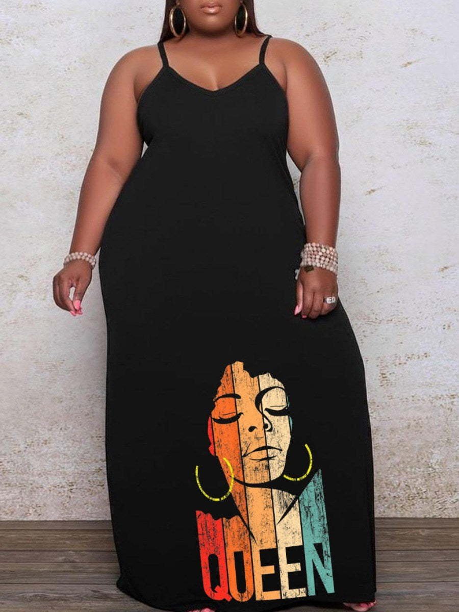 LW Plus Size Women's Dress Figure Print Cami Loose Dress Cami Dresses Summer Backless Maxi Dress summer beach Party Dresses