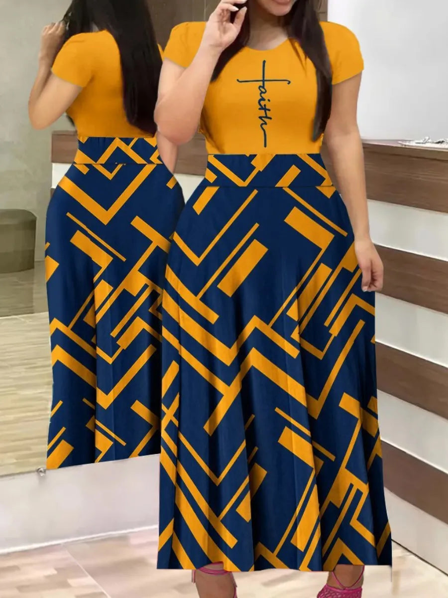 LW Plus Size dresses Letter Print A Line Dress Women's Dresses short sleeve Ladies Casual Elegant Party Maxi Dresses Vestidos