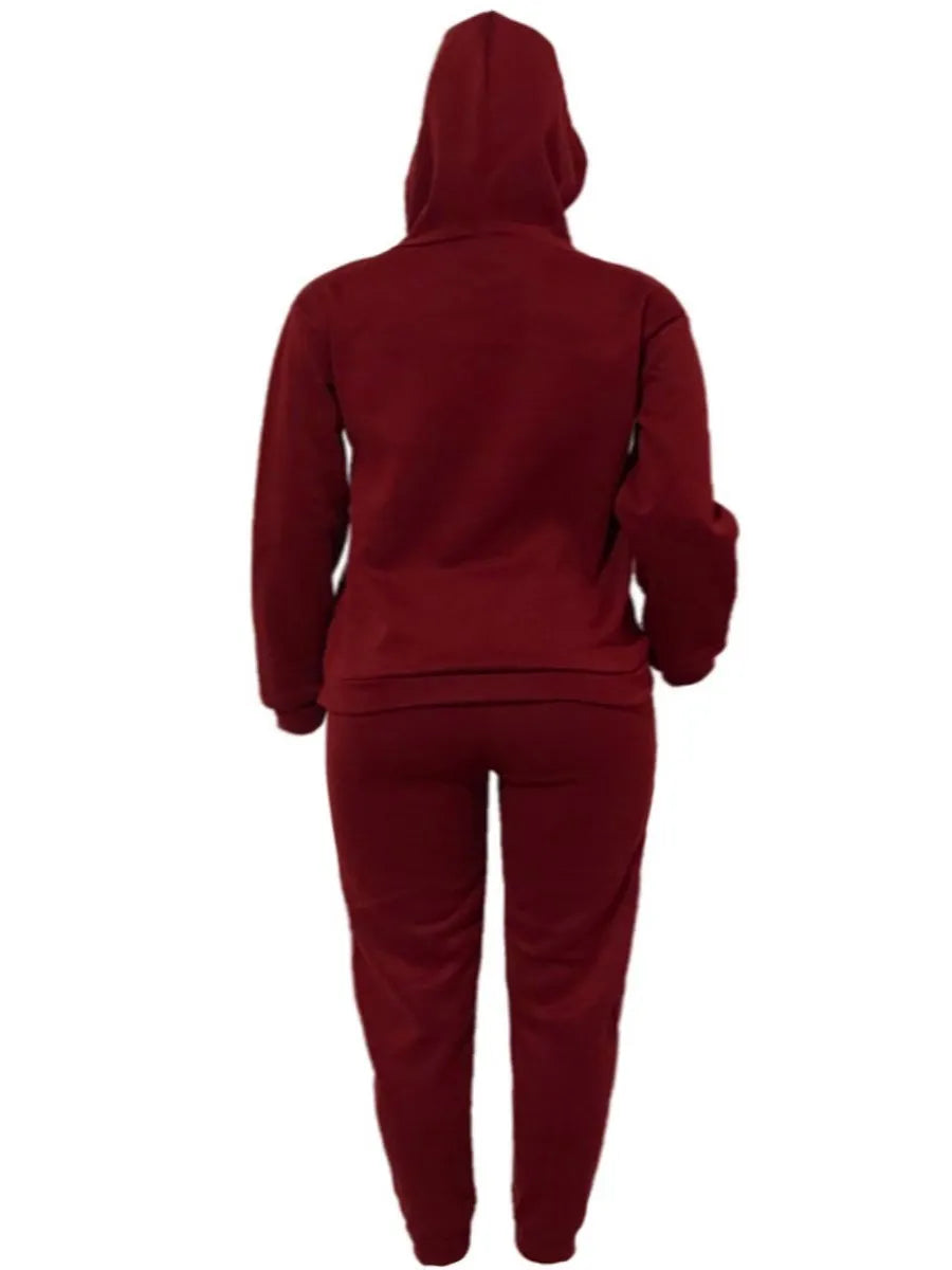 LW Plus Size Two Piece Sets Money Letter Print Kangaroo Pocket Tracksuit Set Women's Tracksuit Casual Hooded Sport Suits