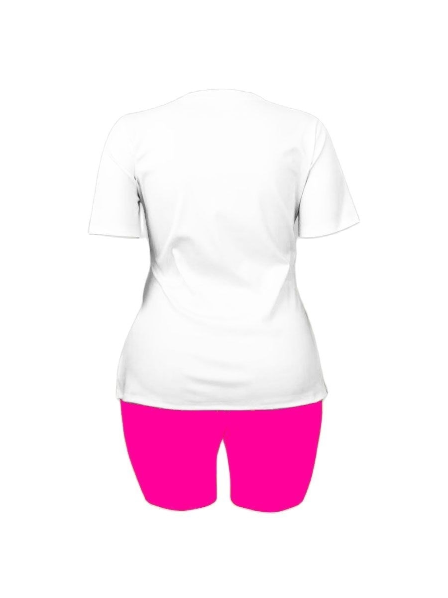 LW Plus Size Mango Fruit Letter Print Shorts Set summer Two Piece Set Short Sleeve T-shirt & Ladies High Waist Shorts Pants Set