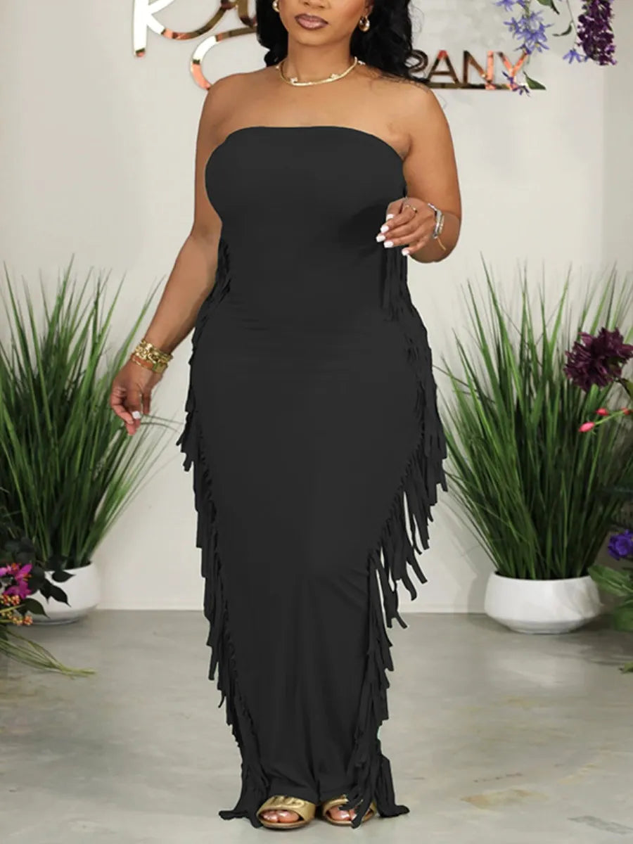 LW Plus Size Dresses Tassel Design Bodycon Tube Dress Party Gowns 2023 Bodycon Tube Top Party Dress Women black Wrap Dresses