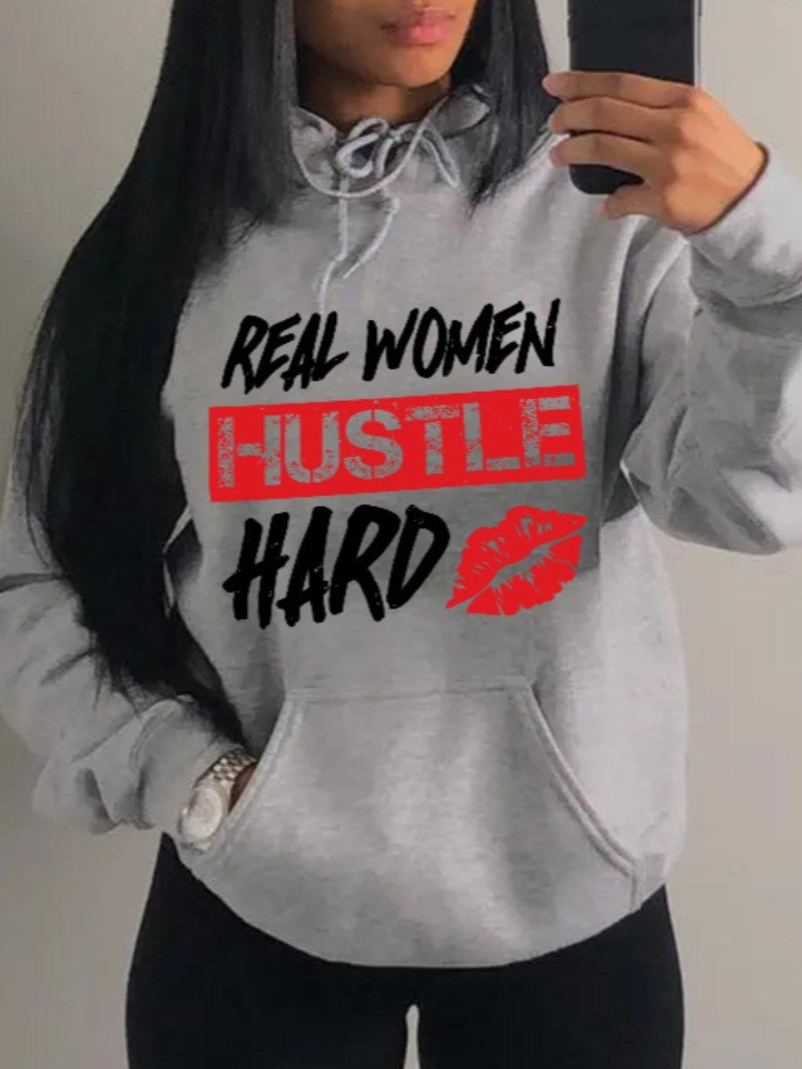 LW Plus Size Hoodie Letter Print Sweatshirts Long Sleeve Drop Shoulder Pocket Design Casual Top coat Women Clothings