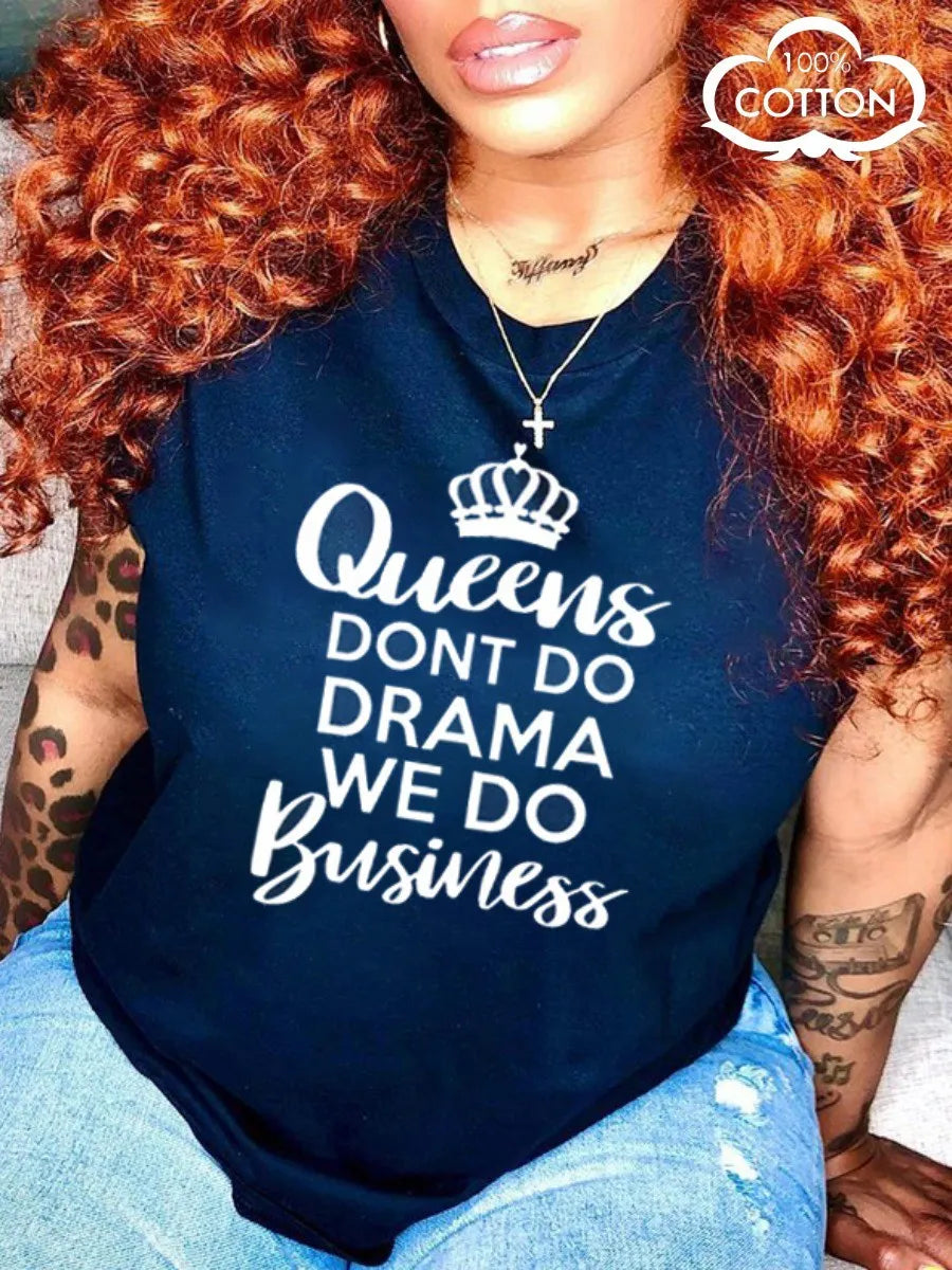 LW COTTON Plus Size short-sleeved T-shirt Queen Letter Print T-shirt women's 2023 new summer Y2K high street casual T-shirt
