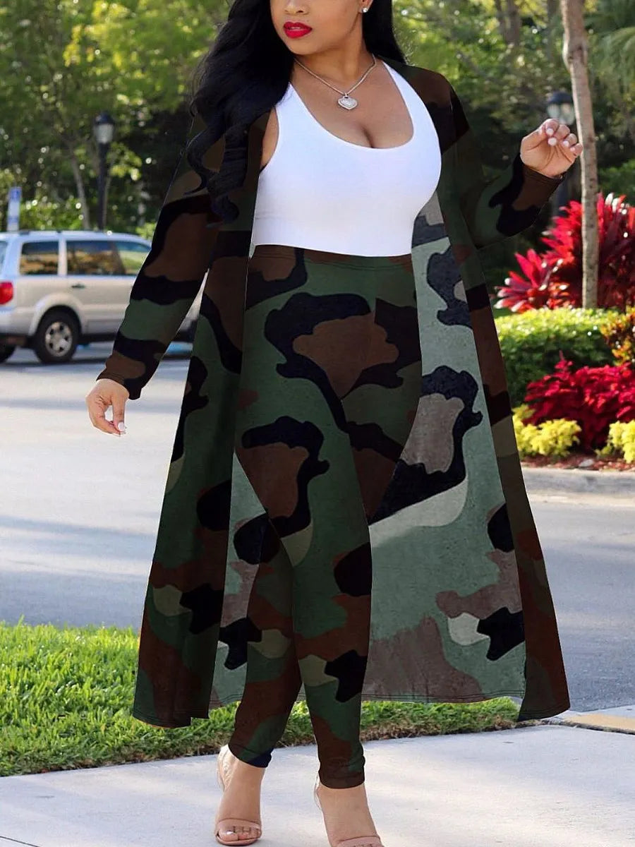 LW Plus Size Floral Chain Print Pants Set Long Sleeve Print Two-pices Casual Autumn women's clothing