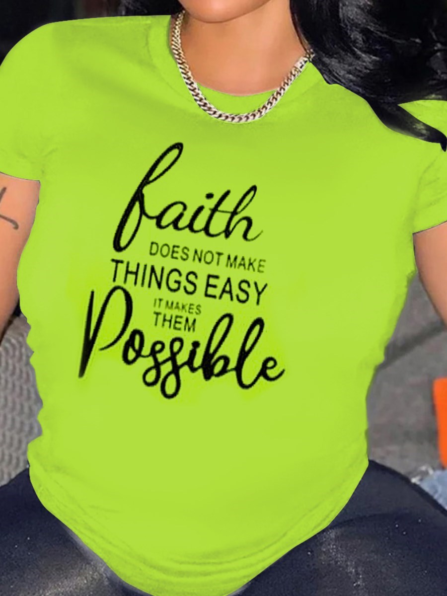 LW Plus Size Casual O Neck Letter Print Green T-shirt Women's Plus Short Sleeve Fashion Graphic Tee summer Short Sleeve T-shirt