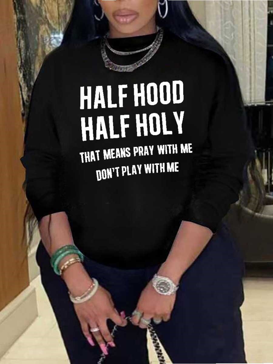 LW Plus Size hoodie Sweatshirt Half Hood Letter Print Sweatshirt Spring Autumn O-Neck Pullover Women Loose Clothes Sweatshirt