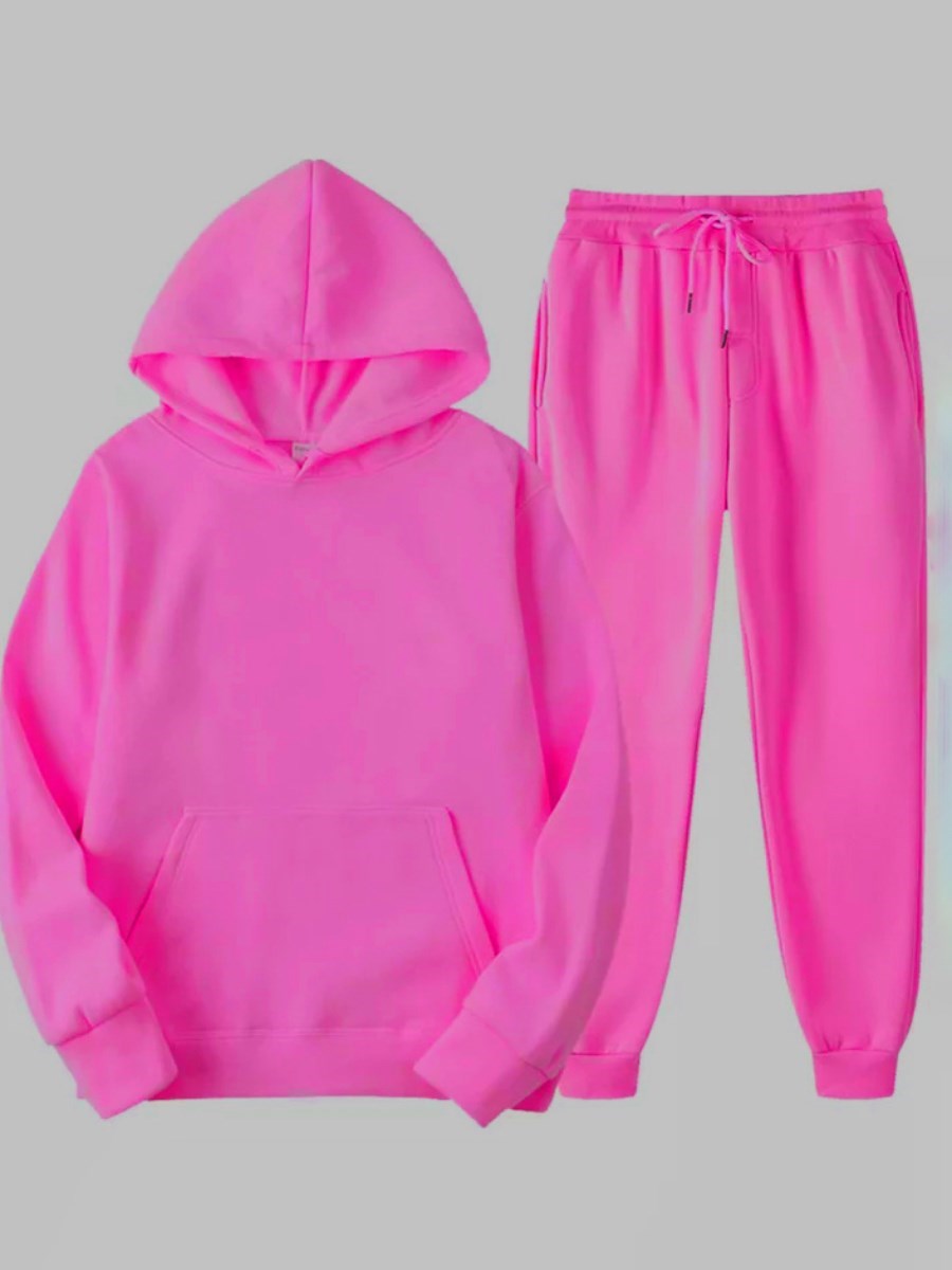 LW BASICS Plus Size Kangaroo Pocket Drawstring Tracksuit Set 2022 Autumn winter warm Two Piece Set Long Sleeved Hoodies Sportsw